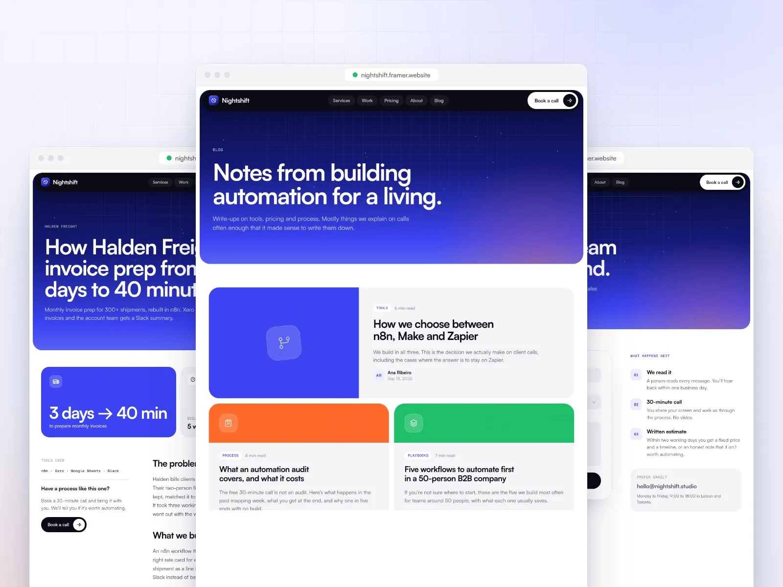 Case study and blog pages from the CMS