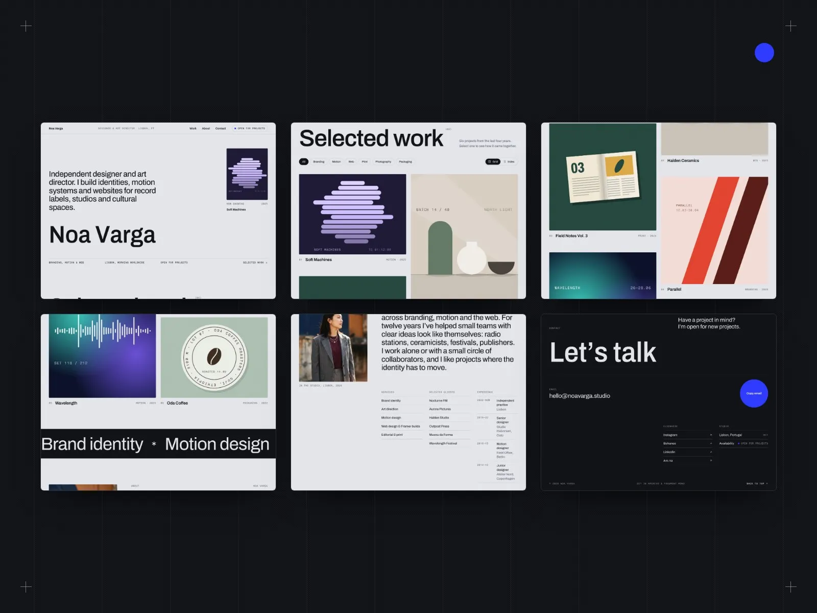 The Noa Varga home page from hero to footer