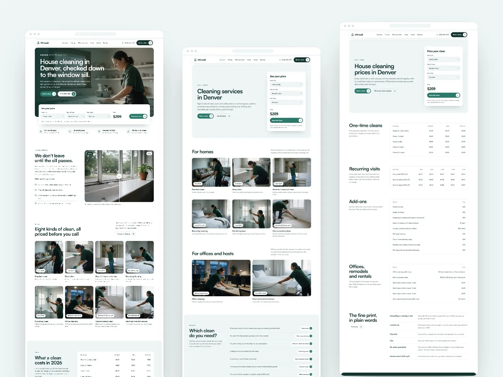 Whitesill home, pricing and service pages