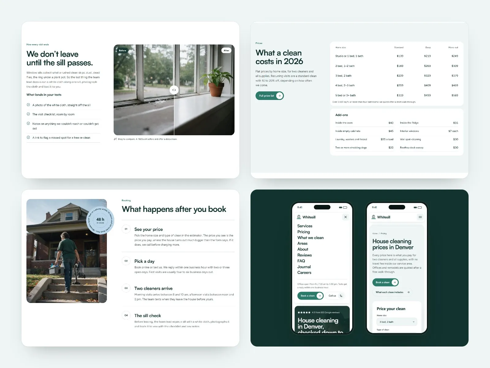 The price estimator, before and after slider and room checklist up close