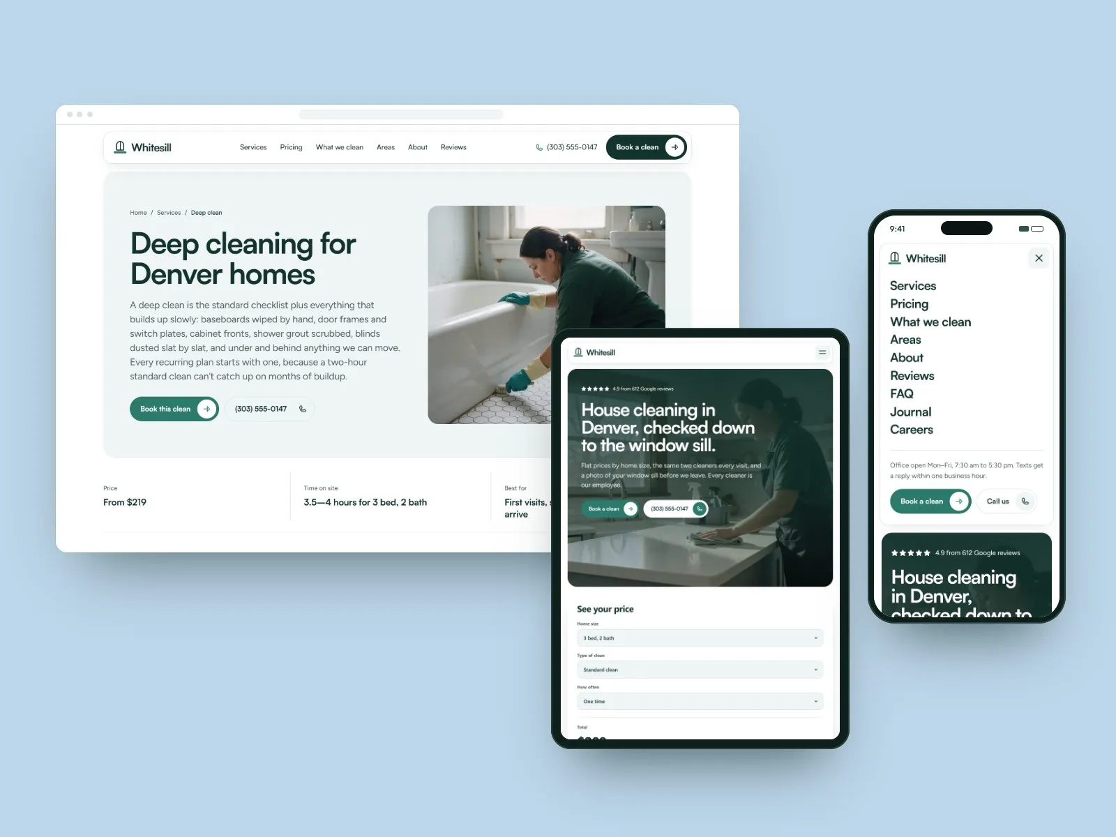 Whitesill on desktop, tablet and phone